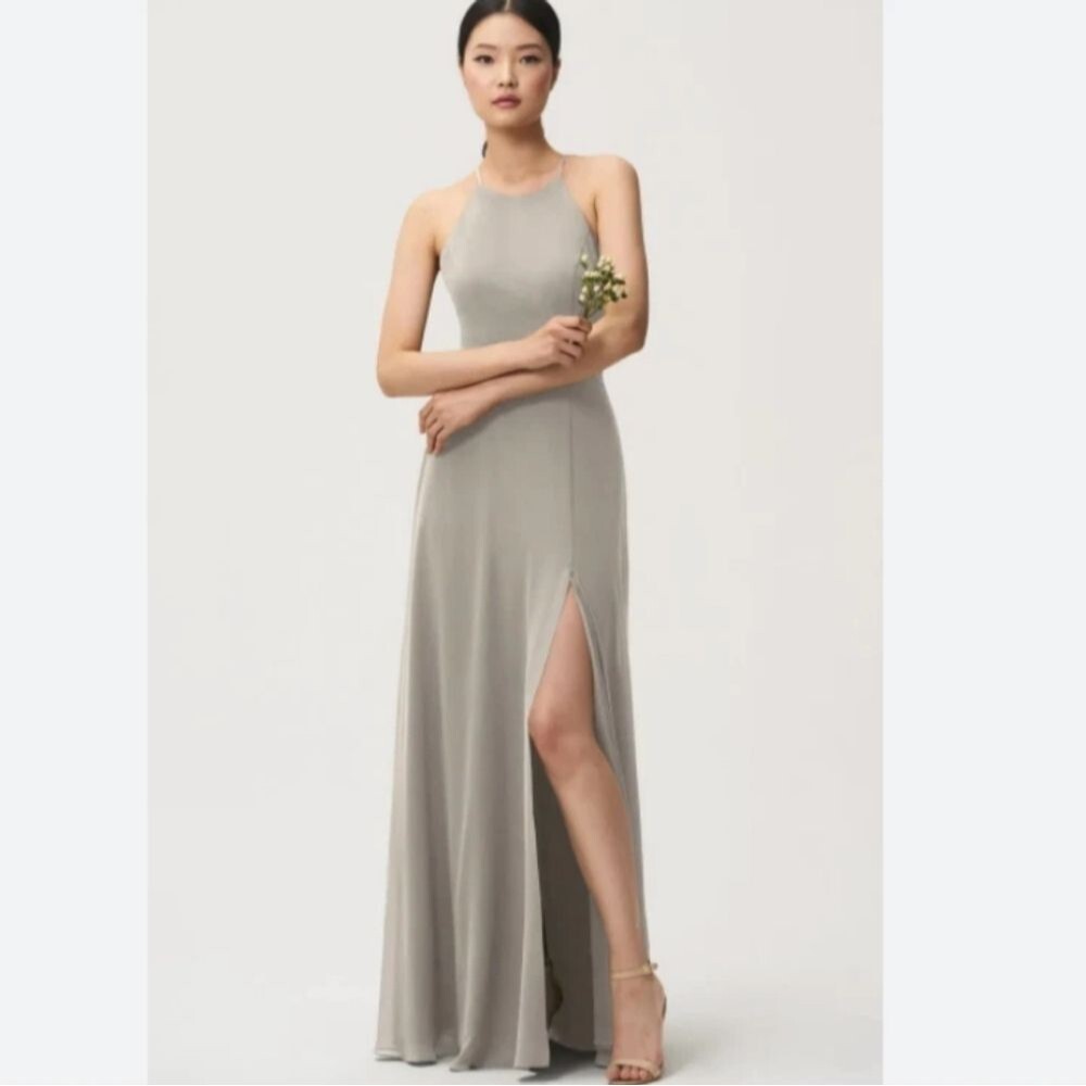 JENNY YOO Kayla Earl Gray Bridesmaid Dress Size 14 Neutral Prom Formal